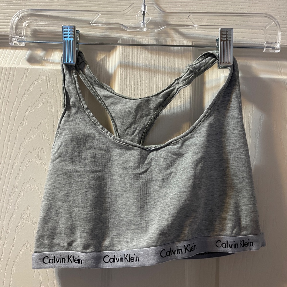 2 Calvin Klein Bralette Sports Bras Large Grey Logo Cotton Racer Back Bra
